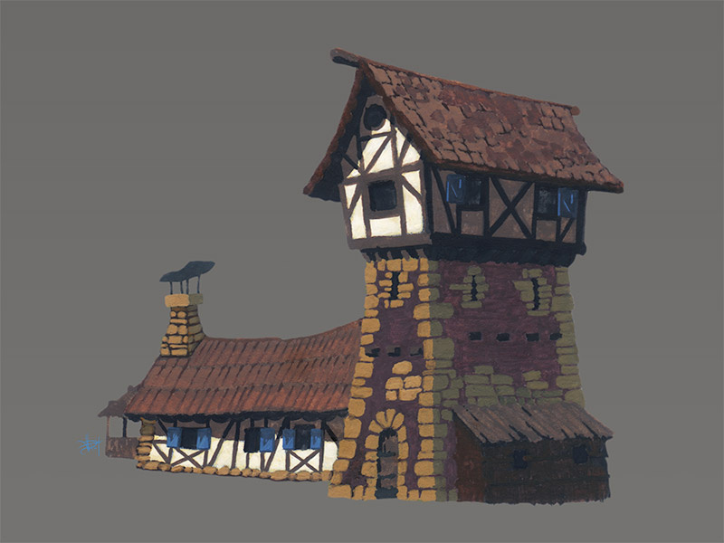3" painting gouache building house medieval illustration painting drawing