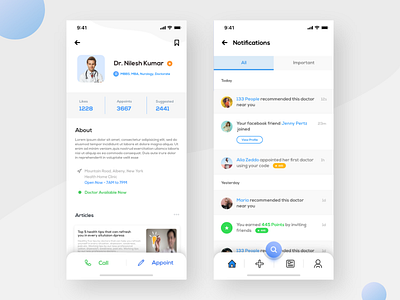 Doctor Profile & Notifications - Doctor App colors concept design gradient gradients interaction typography ui ux visual design