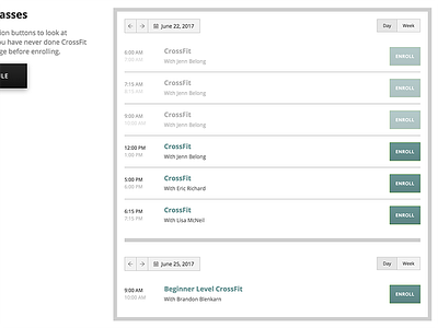 Multi-class CrossFit Gym Schedule Display crossfit pike13 ux