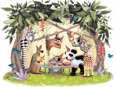 Panda's birthday children illustration