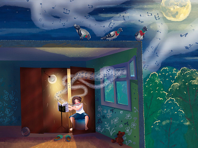 Flute in the closet children illustration