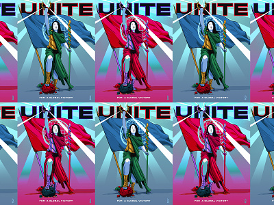 Unite For A Global Victory Posters campaign campaign design coronavirus covid doctor flag global graphicblack inspire international medical nurse posters propaganda social issue unity vector victory warrior worldwide