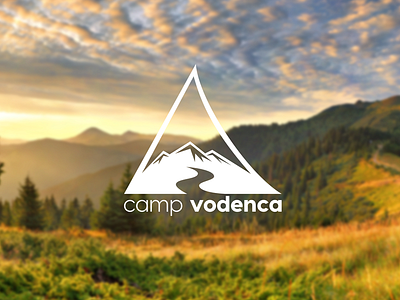 Logo for a camping site camp camping logo logo design mountains outdoor river vodenca