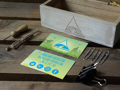 Business cards for a camping site business cards camping logo mountains outdoors river