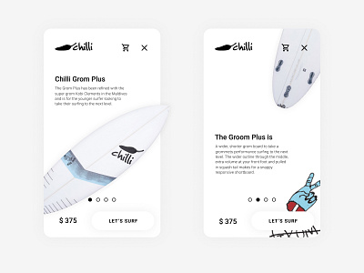 iOS app for Chilli Surfboards app design application design e commerce ui ux