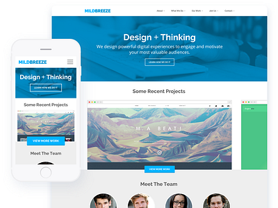 MildBreeze Company Site app blue company interface ios iphone layout mobile product ui ux white