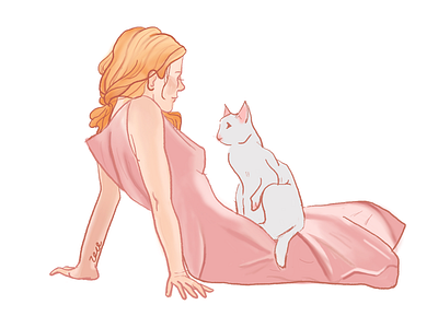 girl and cat afternoon cat character girl illustration