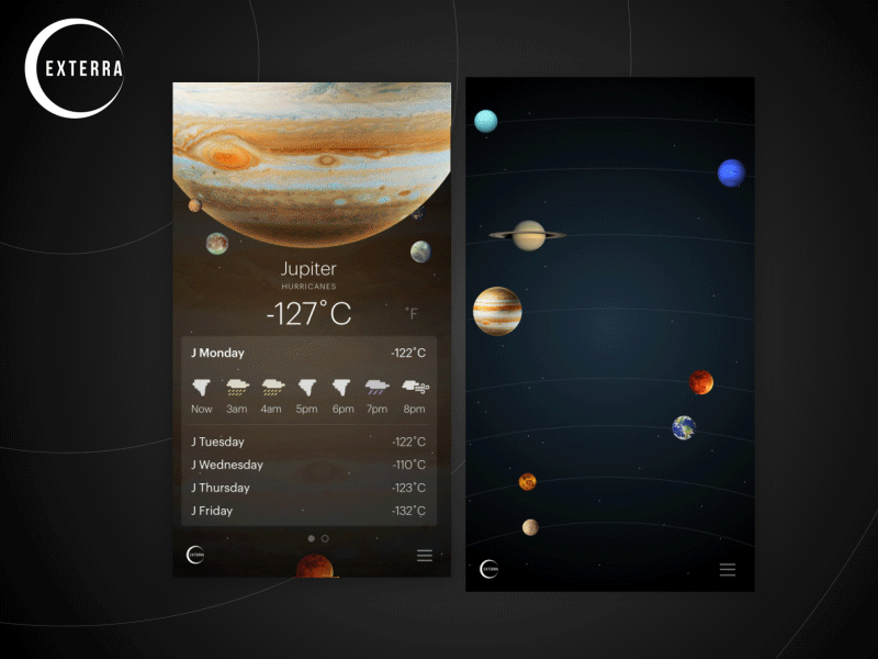 Solar System Weather App animation forecast mobile planets science solar system space uiux weather app
