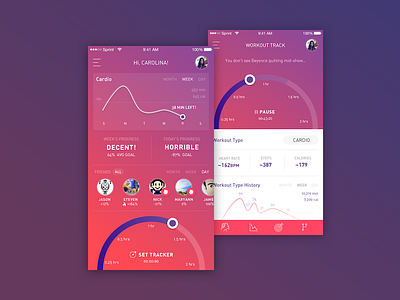 Fitness Tracker App UI app design fitness mobile pink purple tracker ui