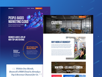 BounceX Early Website Design analytics behavioral blue careers cloud desktop homepage illustration isometric purple saas ui