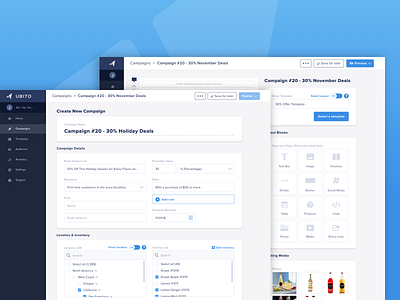 Ubito Campaign Platform blue dashboard digital email blast email creation location marketing marketing automation marketing campaign platform ui ux design