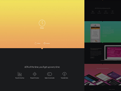 Clckr - App Site Design app colour flat gradient icons iphone macbook minimal mockups oversized typography website