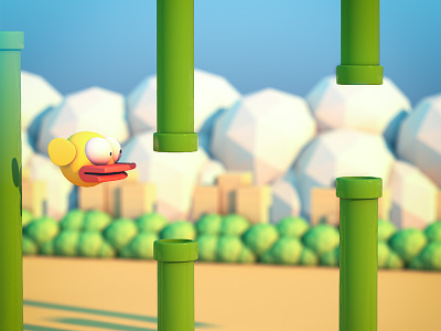 Flappy Bird bird c4d cinema 4d flappy low poly pipes render