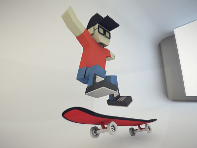 Low Poly Skater cinema 4d fisheye glasses hat low poly render skateboard skater