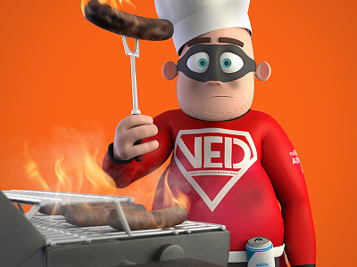 Very Experienced Dad - BBQ 3d bbq character hero model modo render sausages superhero