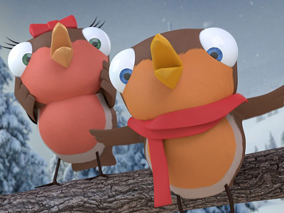 Ruby and Ralph 3d advert animation birds characters christmas modo render robins