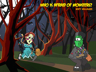 Who is afraid of monsters? character forest frankestein halloween illustration night
