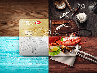 HSBC ads. bank barber beach credit card food hsbc spa