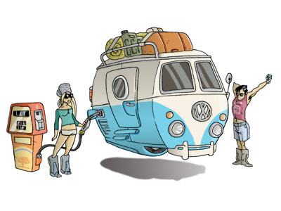 Travelling van character design drawing illustration van