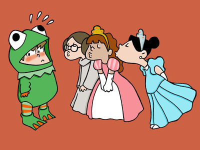 Frog and princesses character design children drawing illustration