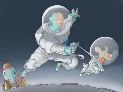 go, go, go! astronaut character design dog drawing illustration