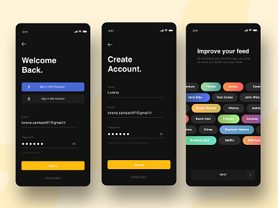 Sign-up, Sign-in Screens IMDb ✍🏼 app app concept create account design design inspiration gradient illustration imdb inspiration ios iphone x log in mobile app sign in sign up simple ui ux