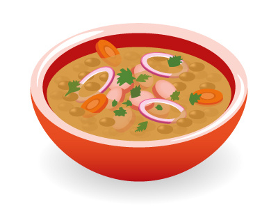 Lentil Soup bowl carrot eat food frankfurter illustration lentil meat onion parsley soup vector