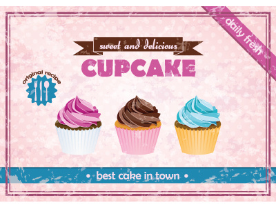 Cupcake poster cupcake food illustration poster retro sweet vector