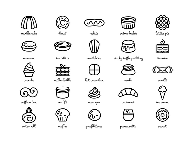 Dessert icons dessert food french icon italy snack sweet vector