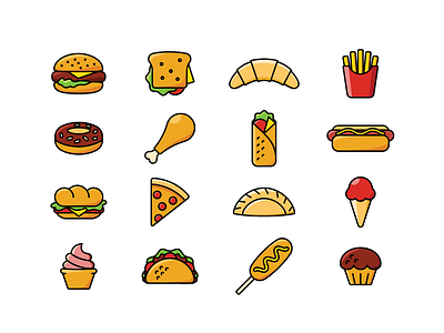 Fast food icons croissant donut fast food french fries hamburger hot dog icon illustration pizza sandwich vector