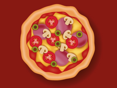 Pizza cheese eat food illustration ketchup meat mushroom olive pizza salami tomato vector