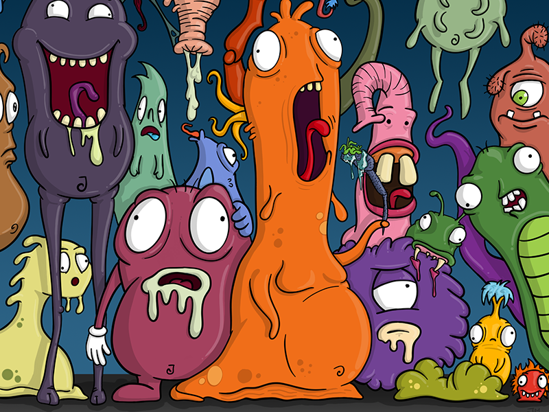Various Monsters strange weird zany mutants aliens doodle creatures illustration monsters monster