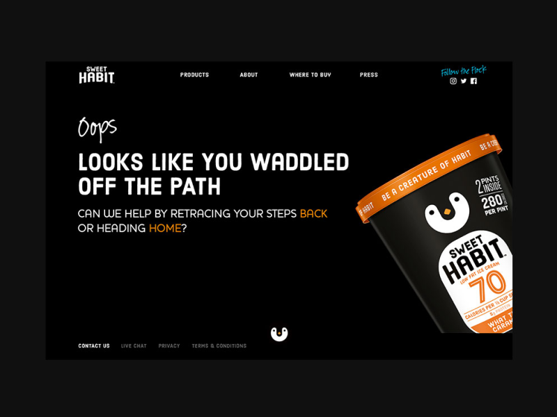 Sweet Habit Website - Error Page layout page design page layout website design dessert visual design 404 page error message error 404 error page web design website brand ice cream food and drink consumer goods graphic design food