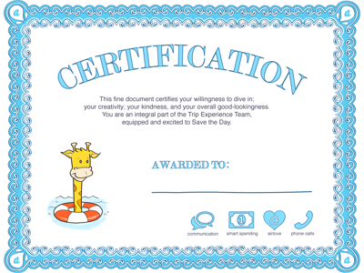 Trip Experience Certification certificate giraffe illustration swimming