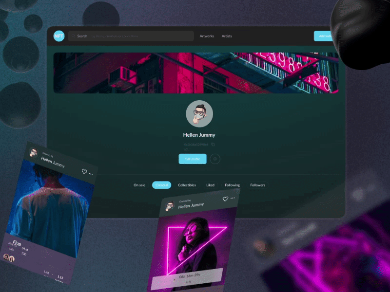 NFT Marketplace animation branding clean crypto dashboard design floating interaction design motion graphics neon nft nft art ui user interface