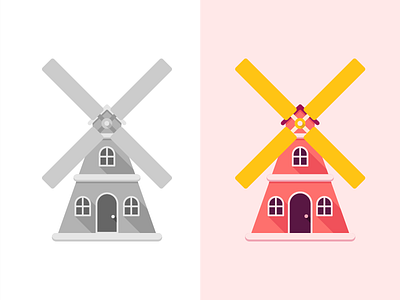 Windmills flat illustration red windmills