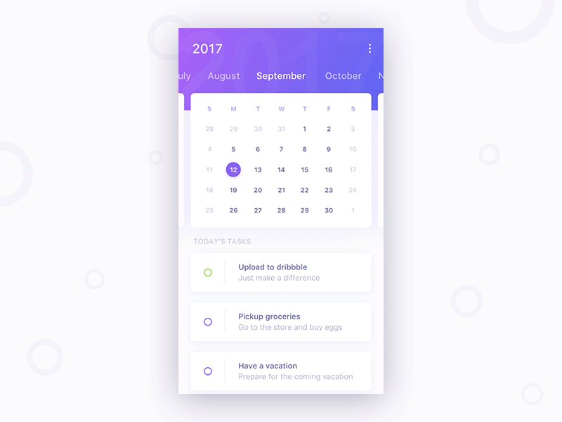 Calendar Task animation app calendar clean interface page task ui ux