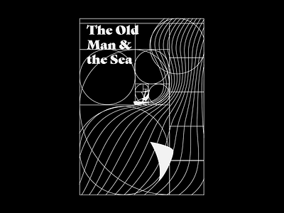 The Old Man and the Sea boat book fibonacci golden ratio grid illustration line art ocean poster sea the old man and the sea