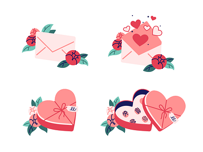 Valentine's Day amour animation candy february 14 flowers freebie hearts illustration letter lottie lottie files love set valentines valentines day vector