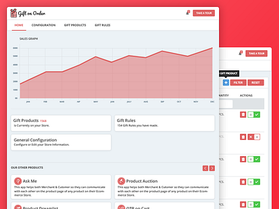 Gift on Order App for Shopify eCommerce Platform app dashboard gift home listing order shopify table ui ux webkul