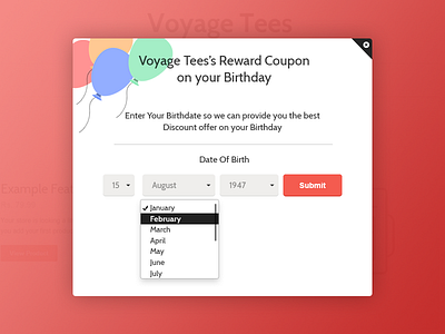 Birthday Reminder App UI For Shopify eCommerce Platform app balloon birthday dropdown gift listing reminder shopify table ui ux webkul