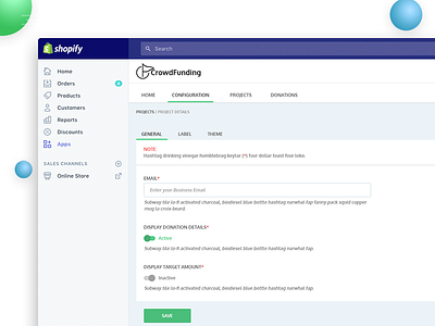 Configuration UI for Crowdfunding App app campaign configuration crowdfunding fund funding settings shopify ui ux webkul