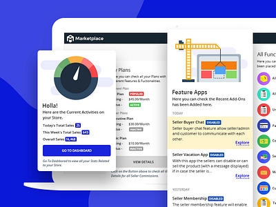 Home Page for Multi Vendor Marketplace App app dashboard ecommerce home icons marketplace plans sellers shopify stats ui