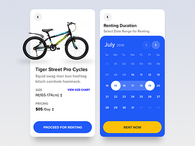 Rental Process for Bicycle app bicycle bicycle app bicycle shop booking booking commerce datepicker ecommerce icon mobile product product design rent rental rental app scheduling ui ux webkul weekly