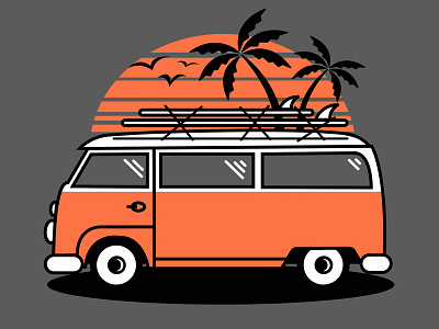 It's a van, man. illustration sunset van