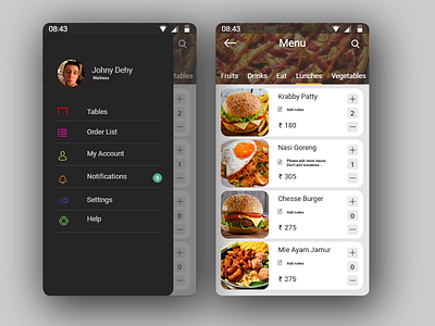 Food App android app dark food interface material mobile phone restaurant ui ux