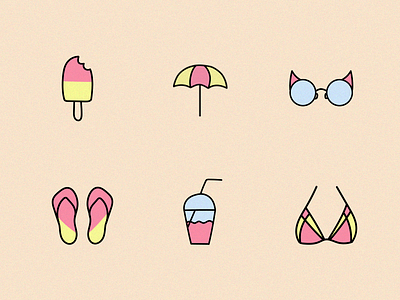 Summer Icons Set glasses ice cream icons illustration lemonade summer umbrella