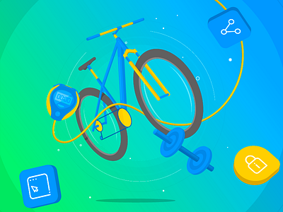 Sports bicycle bike crossfit floating gym illustration sport stopwatch sympla vector