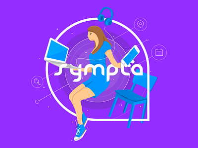 Floating office illustration office sympla tech vector woman