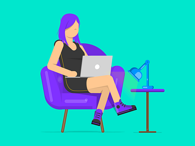 Character computer couch illustration room study vector woman work